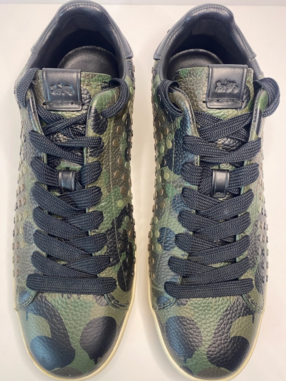 Coach Camo Studded Low Top Sneakers Men’s 11.5 Green Black Leather Streetwear